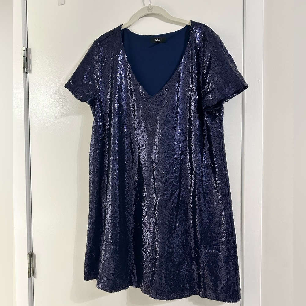 Lulu’s Light Up The Night Navy Blue Sequin Shift Dress - ERAS TOUR DRESS